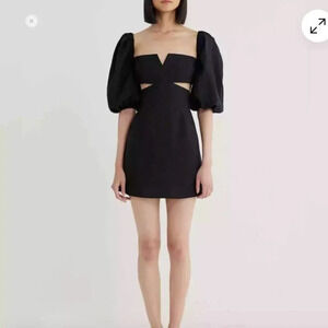 NEW Rumer Freya Linen Mini Dress, Puff Sleeve Cut Out 100% Linen Dress, Sz Small